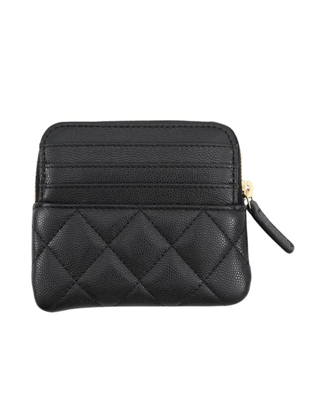 Chanel Coin Purse Quilted Fragment Caviar Leather Wallet Black